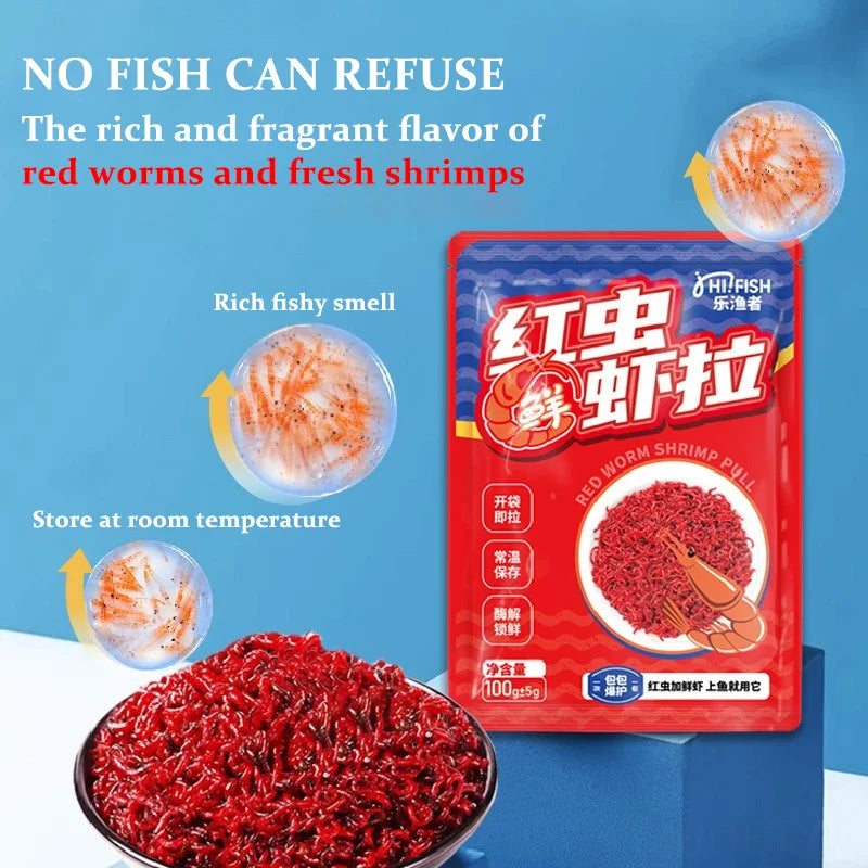 100g Krill Red Worm Fishing Baits Strong Fishy Smell Carp Fishing Bait Freshwater Fish Lure Red Worm Fresh Shrimp Powder Bait - - Free Items Weekend.