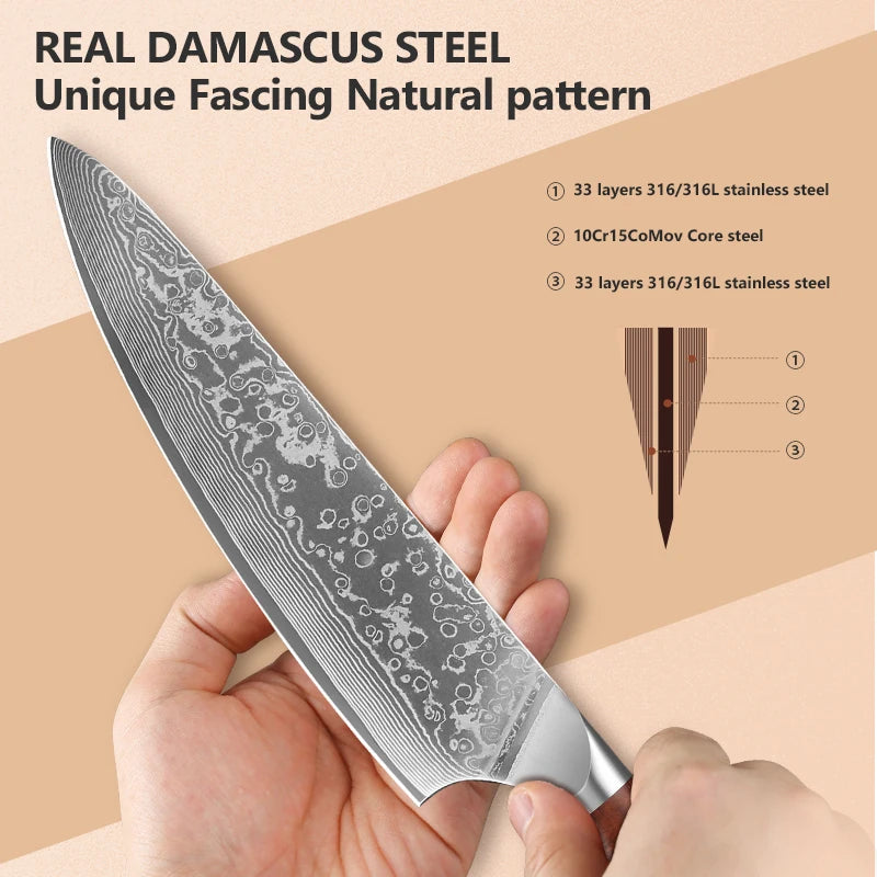 8 Inch Kitchen Chef Knife Set cooking kitchen Knife Japanese Kitchen Damascus Steel knife  Sharp Vegetable knife Rosewood Handle