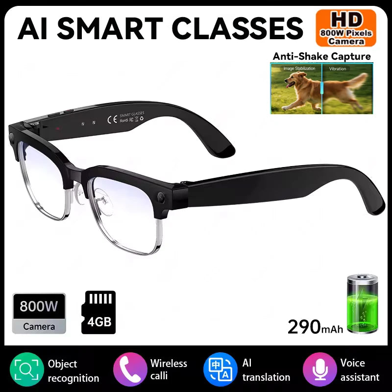 AI Smart Glasses 8 Million Pixels Recording Videos Photo Recognition Answer Translation 290mAh IP66 Waterproof Bluetooth Glasses