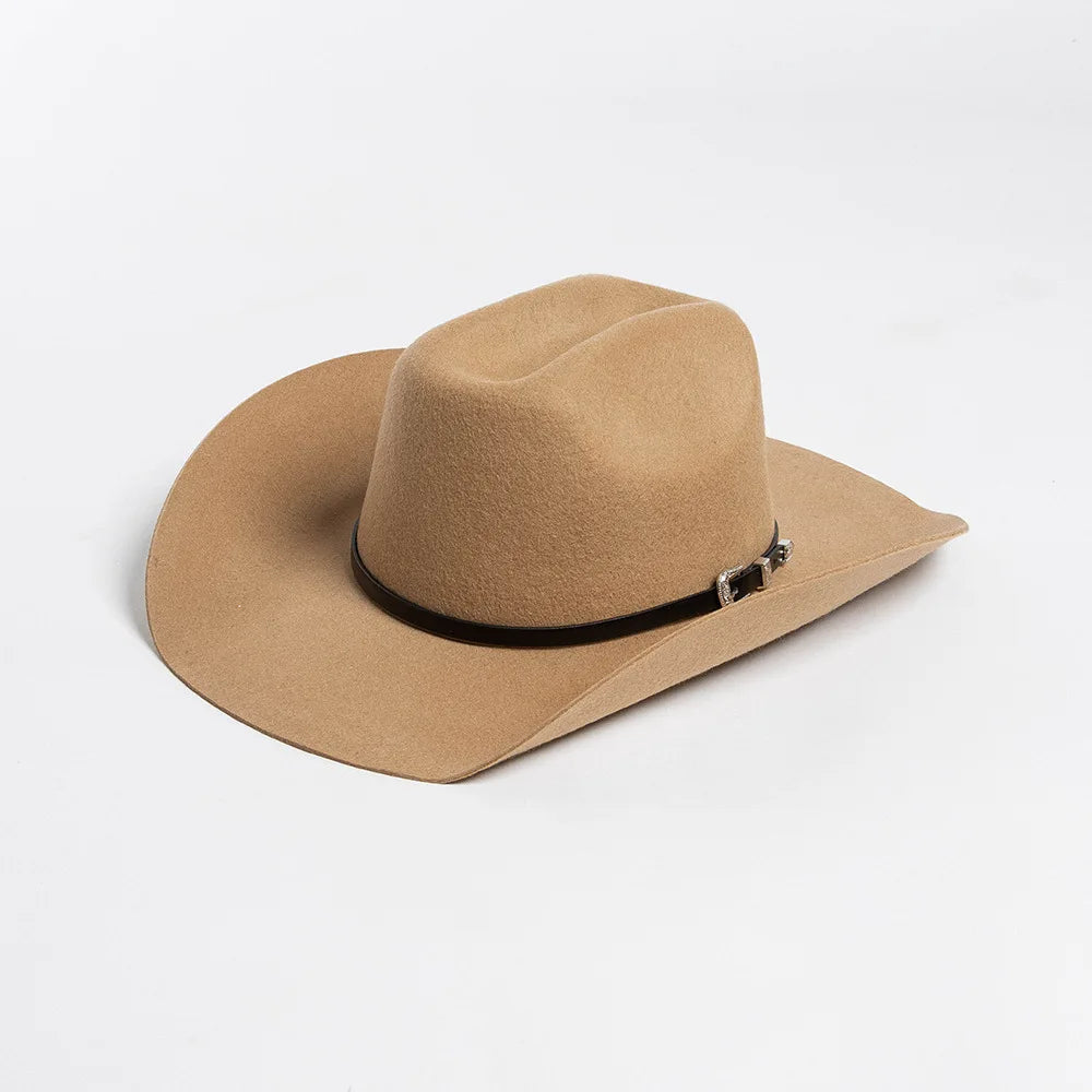 USPOP Vintage Wide Brim Wool Cowboy Hat for Men UnIsex Western Outback Fedora with Buckle Band Adjustable Size S-XL