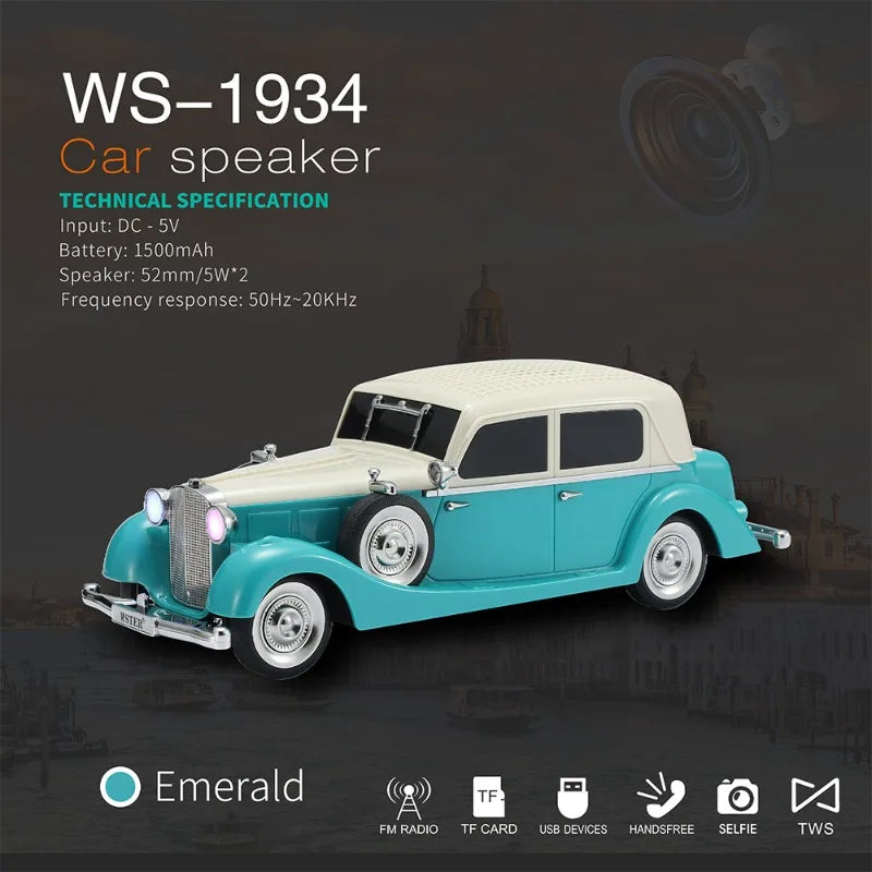 WS-1934 Wireless Car Shape Sound Box Multifunction Music Player Bluetooth Speaker Fm Radio Portable Vintage Stereo Caixa De Som