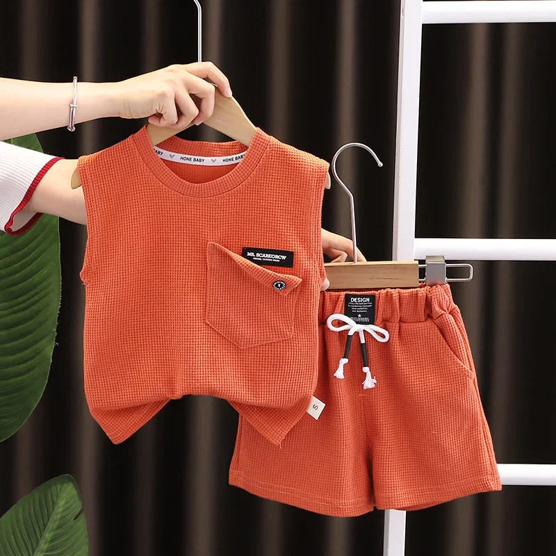 Cotton Soft baby Boys' and Girls' Clothing sets Casual Fashion kids Short Sleevesuits Summer Wear
