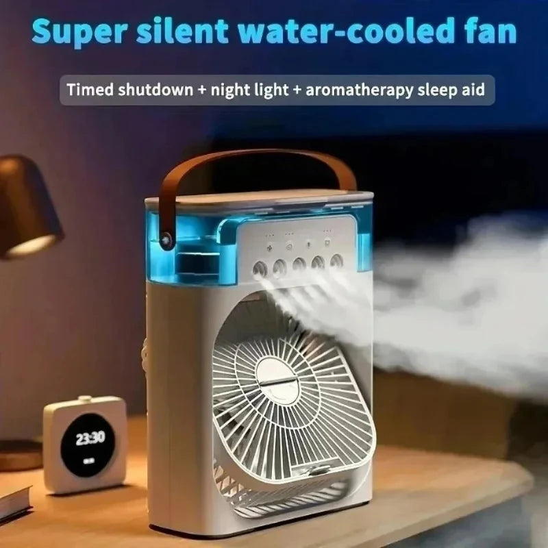 3 In 1 Portable Air Cooler LED Night Lights Home Office Fans Air Adjustment Humidifier Fan AIr Conditioner Household Small