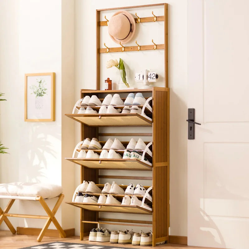 Shoe cabinet entrance household large-capacity home shoe rack storage artifact space-saving indoor rental house solid wood