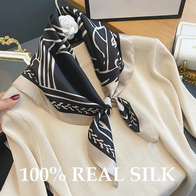 100% Silk Scarf Women Elegant Headband Spring Summer Square Fashion Hair Foulard Female Lady Shawl Wraps Hijab Bandana Scarves