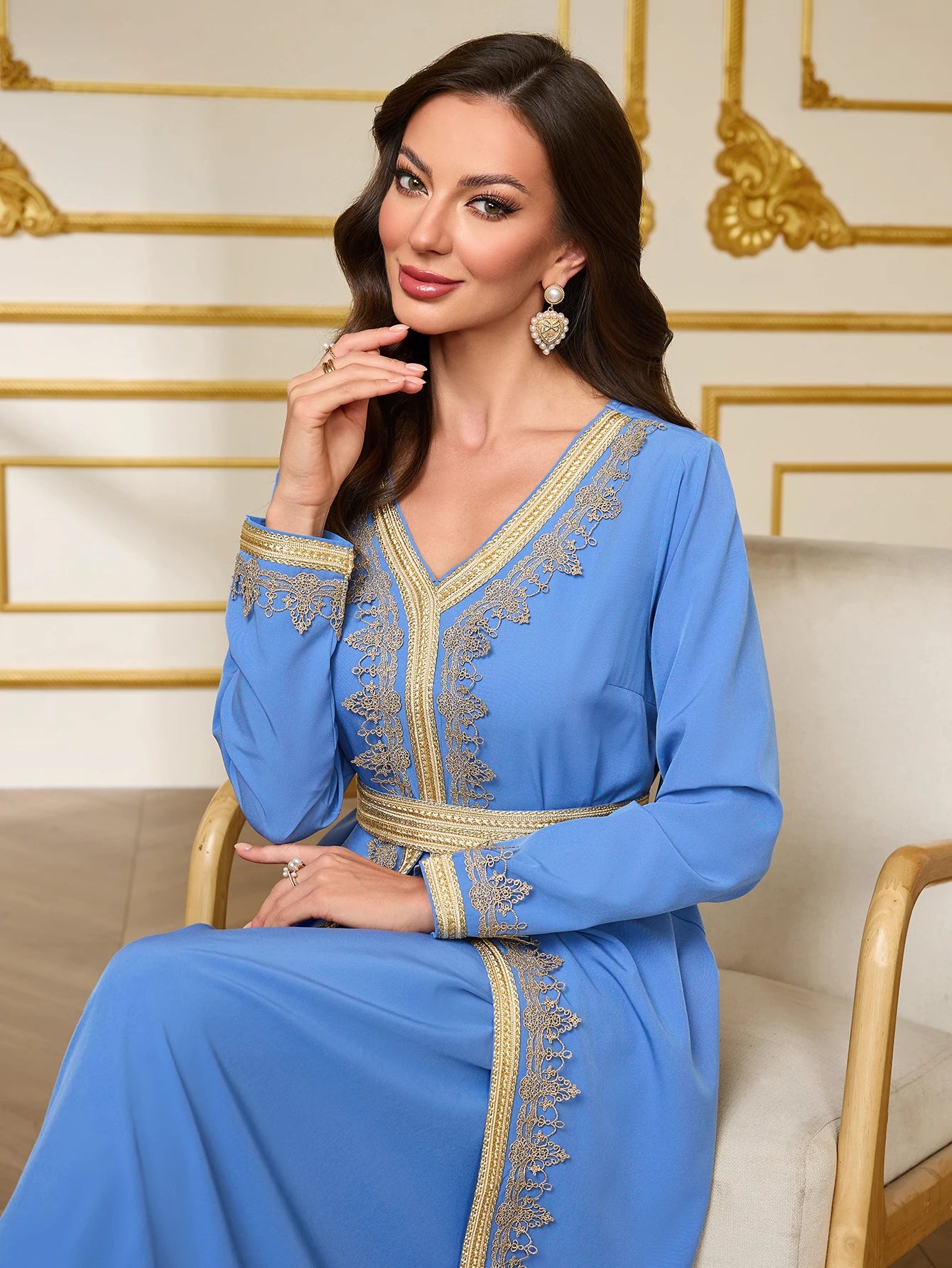 Kaftan Dress for Women Arabic Islamic Dubai Robe Muslim Abayas Moroccan Floral Maxi Ramadan Prayer Clothing