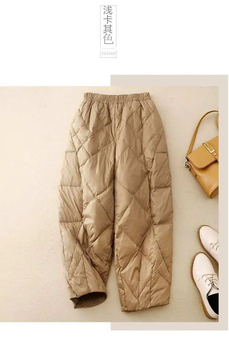Down Pants Women Winter 2024 New Style Outdoor Wear Spring and Autumn Down Cotton Pants Pink Small Cropped Pants, Light and Thin