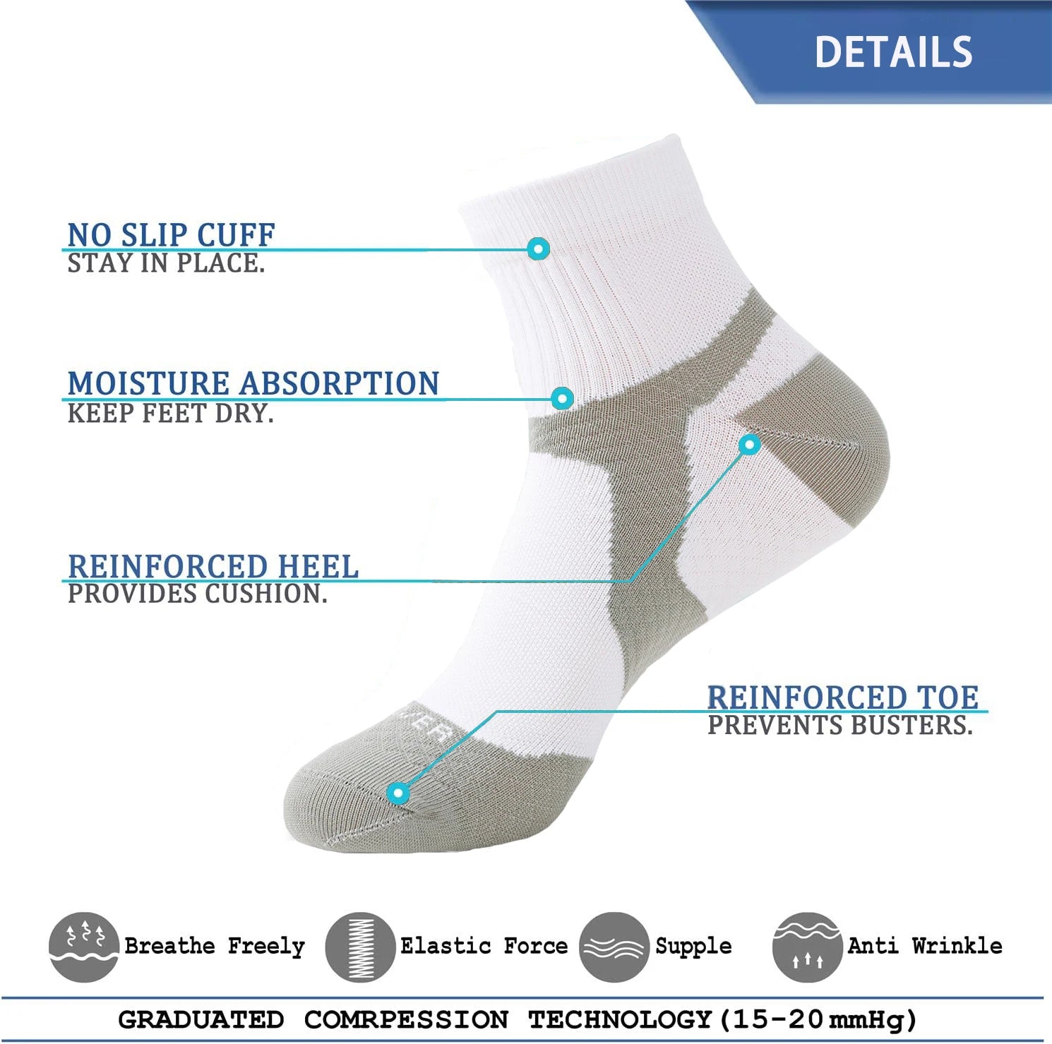 Athletic Ankle Socks For Men Women  Arch Ankle Support,for Running Cycling Fitness Breathable Elastic  Ankle Crew Socks