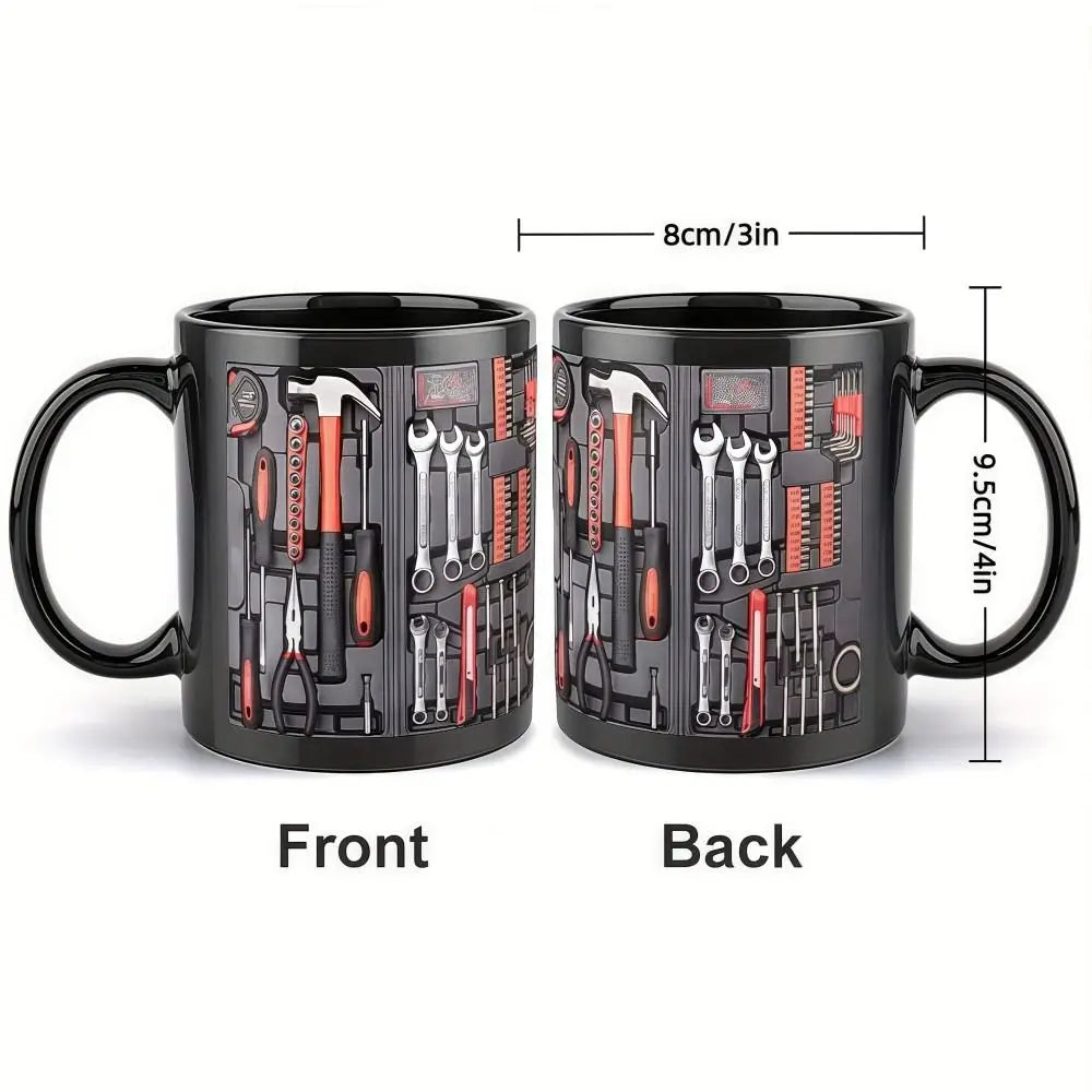 Funny 325ml Mechanic Coffee Mug Ceramic Wrench Pattern Water Cup Toolbox Design Sturdy Mechanic Mug Auto/Car Mechanic Gift
