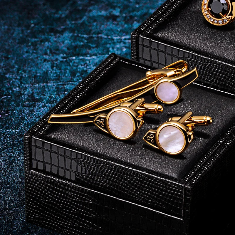 KFLK Shell Cuff links Necktie clip Tie pin for Mens Women Tie bars Cufflinks Tie clip Set Cufflinks Guests Cuff links Wholesale