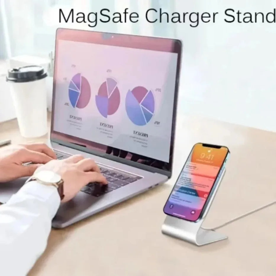 Desktop Mobile Phone Stand Aluminum Alloy Desk Holder For Magsafe Charger iPhone 16/15/14/13/12 Pro Max(NO Charger Included)