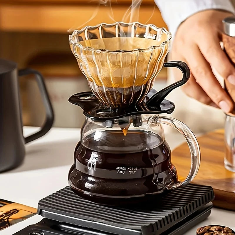 Handmade Glass Coffee Carafe with Filter Set Pour over Coffee Pot Tea Brewing Server Includes Coffee Extraction Cup