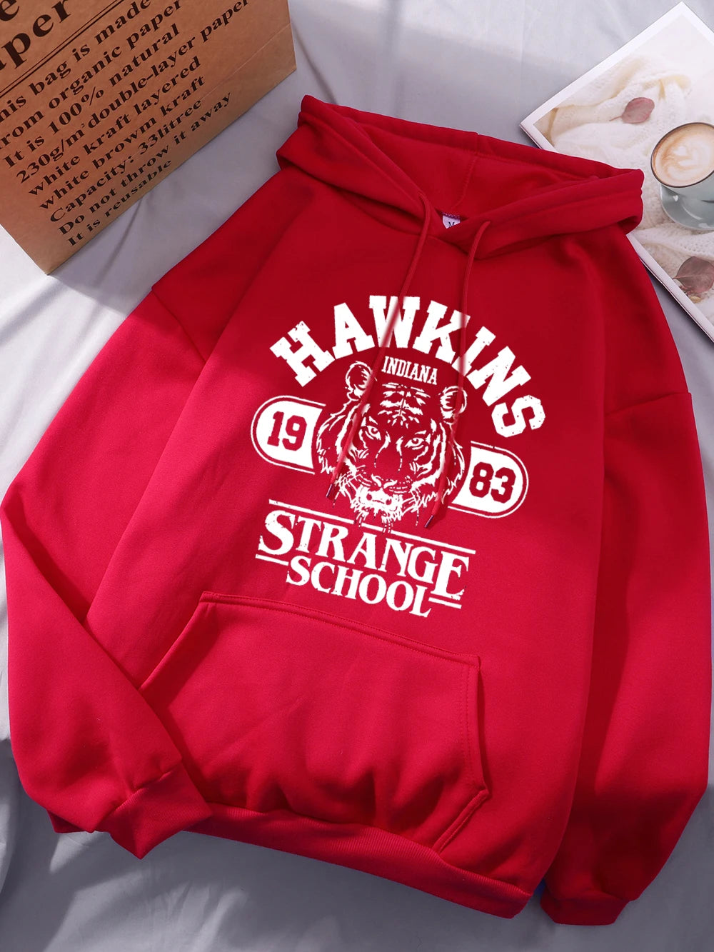 Hawkins Strange School 1983 Prints Hoodies Womens Winter Fleece Warm Sweatshirt Basic Loose Pocket Pullover Street Woman Clothes