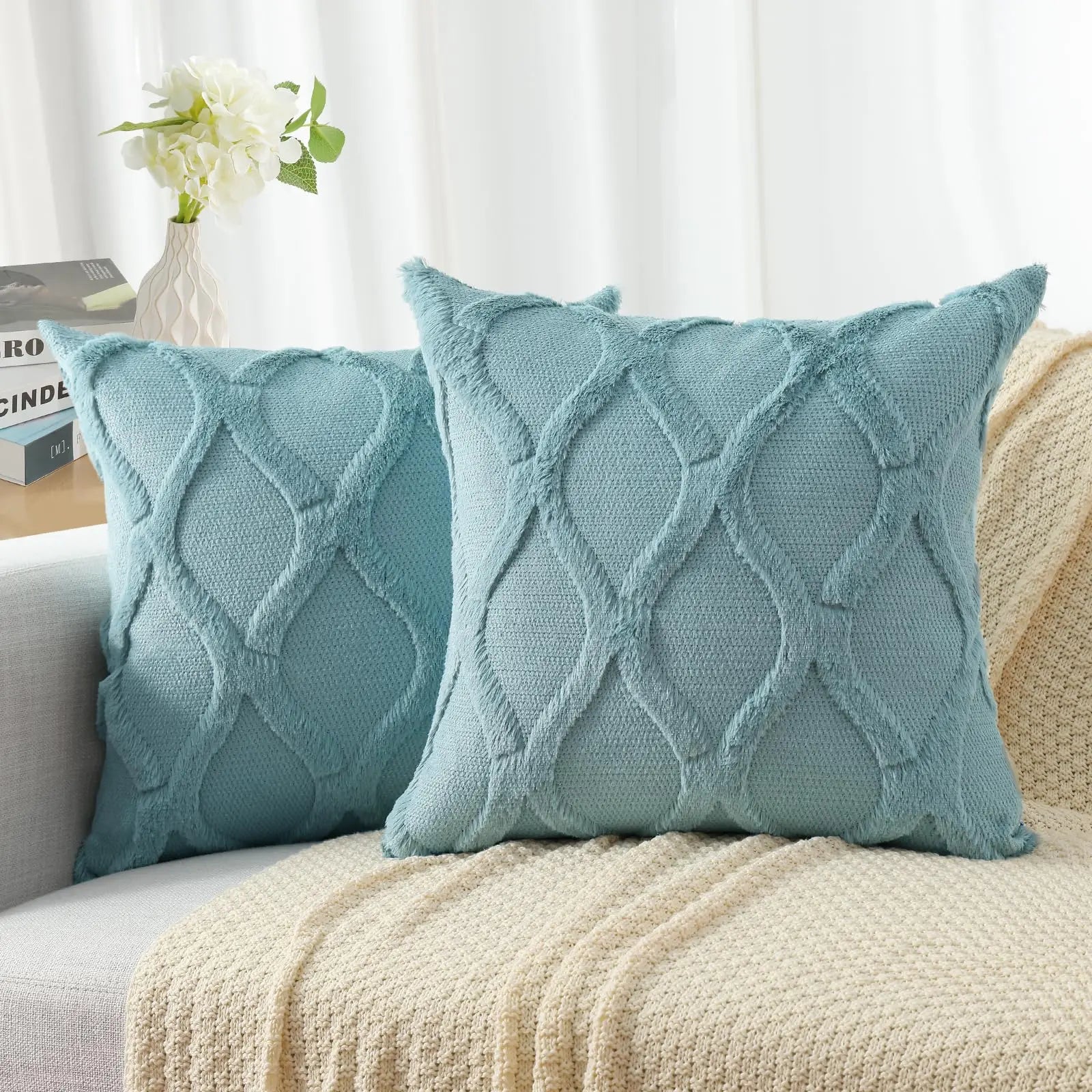 HAPIHAPPY Plush Throw Pillow Covers 12X20 Set of 1 Faux Fur Wool Bed Sofa Living Room Throw Pillow Covers Soft Home PillowCovers
