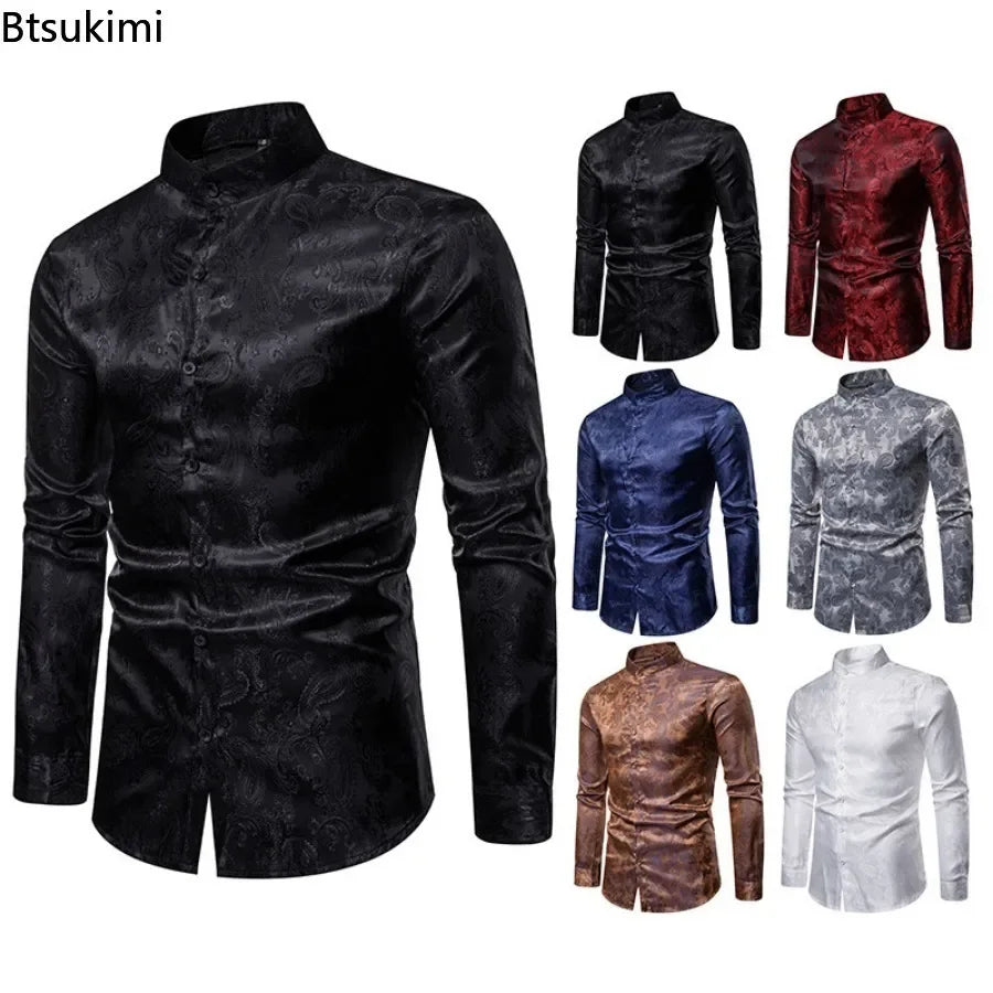 2026 New Men Fashion Medieval Floral Black Dress Shirts Stylish Long Sleeve Steampunk Shirt Men Party Club Bar Social Shirt Male