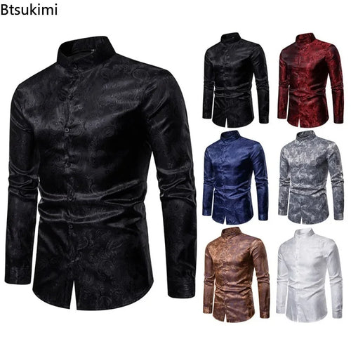 2026 New Men Fashion Medieval Floral Black Dress Shirts Stylish Long Sleeve Steampunk Shirt Men Party Club Bar Social Shirt Male