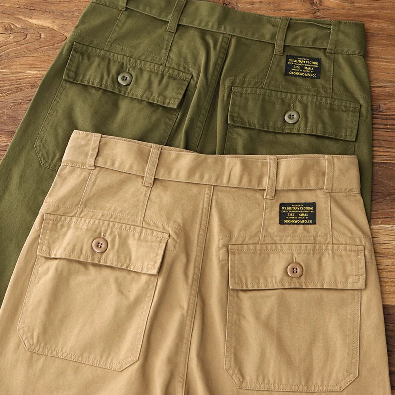 May Khaki brigade Gurkha cargo shorts American retro casual high waist loose straight quarter pants men summer