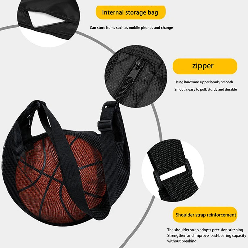 Sports Storage Bag with Zip Closure and Mesh Pocket for Easy Ball Carrying