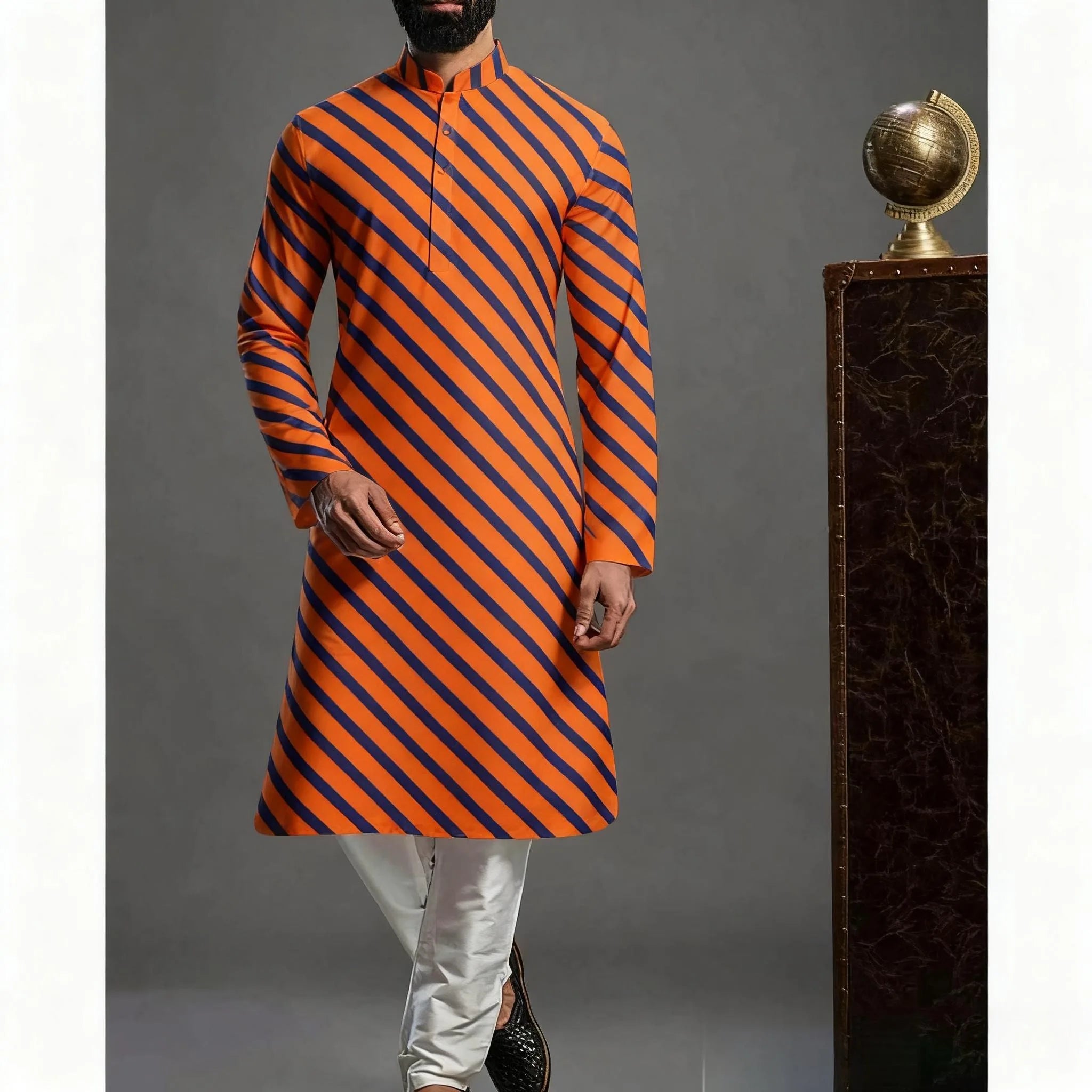 Muslim Kurtta Shirt Men Clothes Folk Kaftan Musulman Kurta Indian Islamic Clothing National Printed Long Sleeve Shirts
