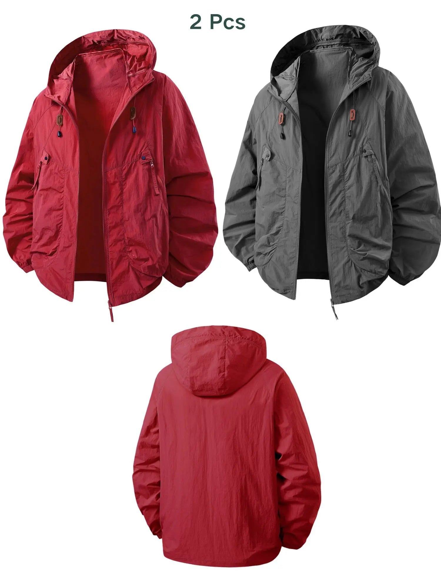 2PCS Women's Clothing Summer Lightweight Hooded Thin Big Pockets Jacket for Outdoor Biking Sun Protection Windbreaker Drawstring