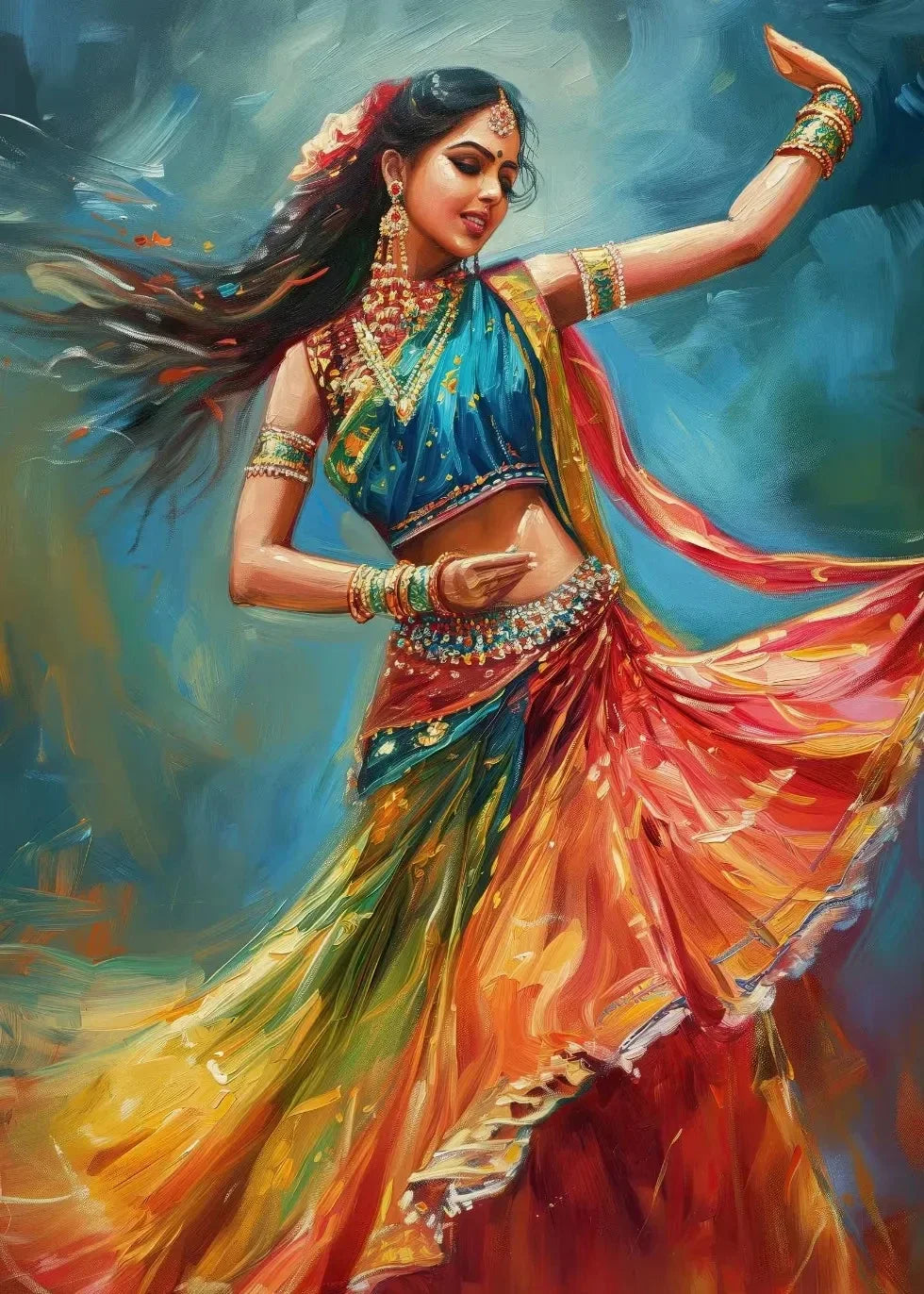 Indian Woman Dance Poster Vintage Traditional Beautiful Indian Woman Art Canvas Painting Wall Print Picture Room Home Decor - Free Item.