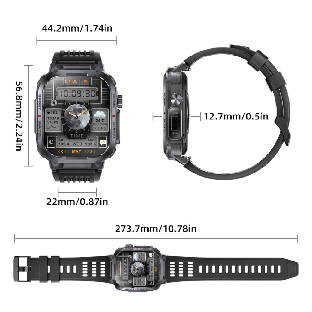 New Outdoor Sports Blue Tooth Call Smartwatch Men Compass Health Monitor Strong Flashlight Smart Watches 3ATM Waterproof Clock