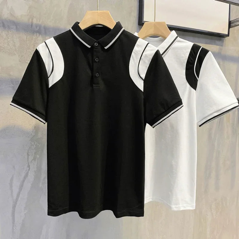 Clothes Black With Collar Male Tee Shirts Striped Polo Men's T-shirt New In Streetwear Ordinary Top Quick-drying Trend Popular