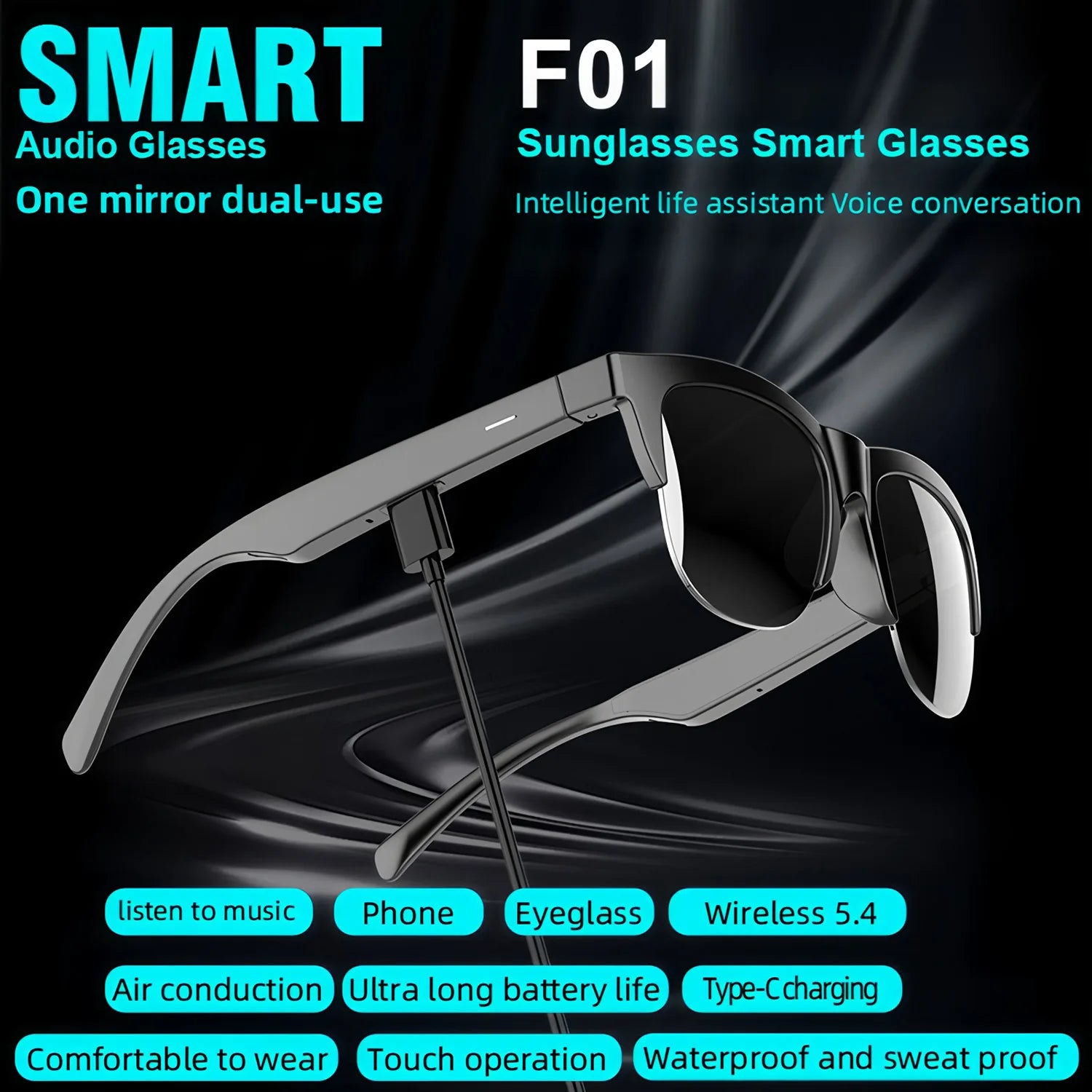 Smart Glasses Anti-Blue Light Polarized Sunglass Music Camera Voice Assistant Outdoor Sports Smart Sunglasses Bluetooth glasses