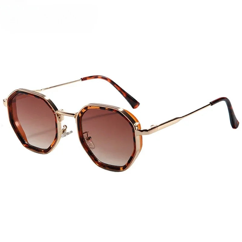 Fashion Punk Goggles, Protective Glasses for Men, Metal Polygonal Large Frame, Fashionable Sunglasses, Outdoor UV Protection