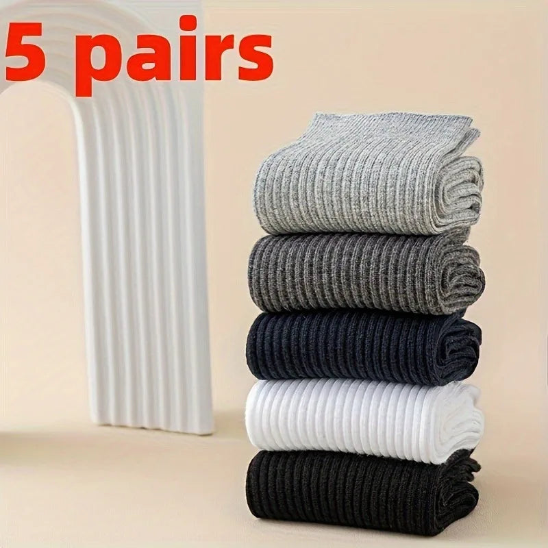 Men's Socks 5-Pair Set - Breathable and Soft, Suitable for All Seasons, Suitable for Casual Sports, Business Dress - Free Item.