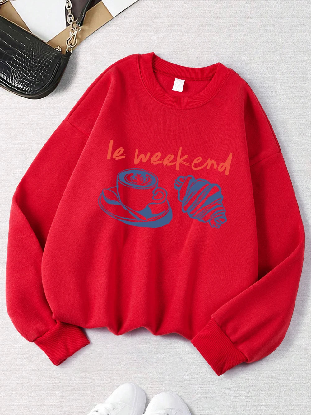 2025 Ie Weekend Coffee Bread Prints Sweatshirts Women Crewneck Basics Hoodies Warm Clothes Autumn Winter Casual Women Pullover