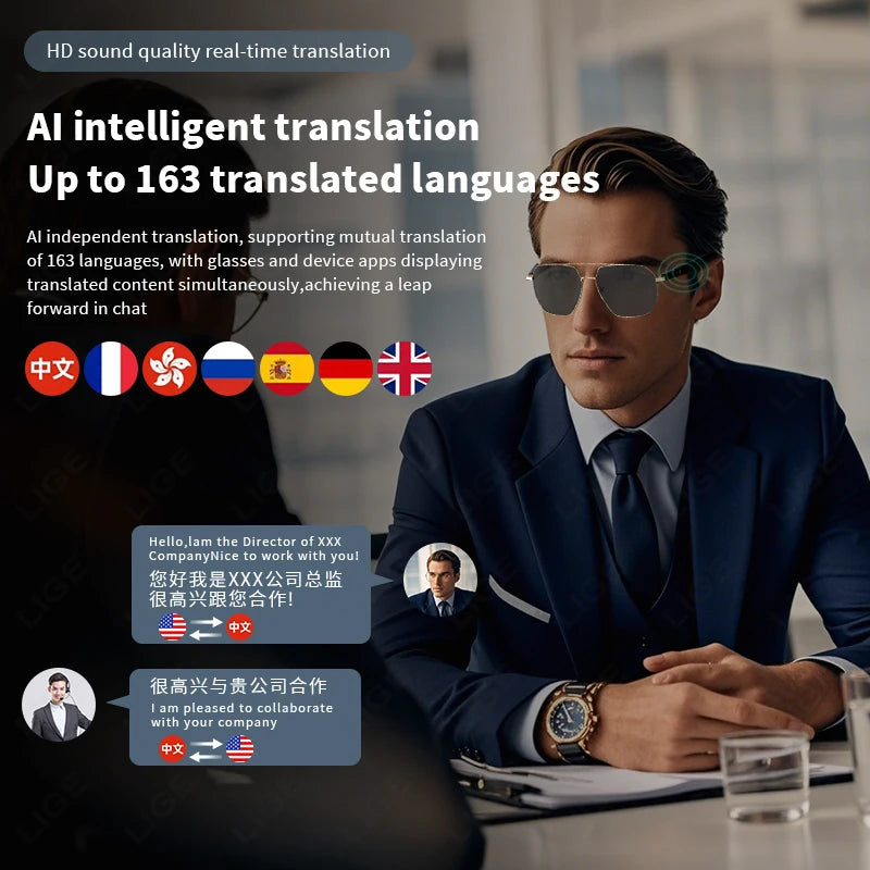 AI Translation Intelligent Glasses Smart Glasses Bluetooth Call Sunglasses Anti-blue Light Filtering Polarized Waterproof Lenses