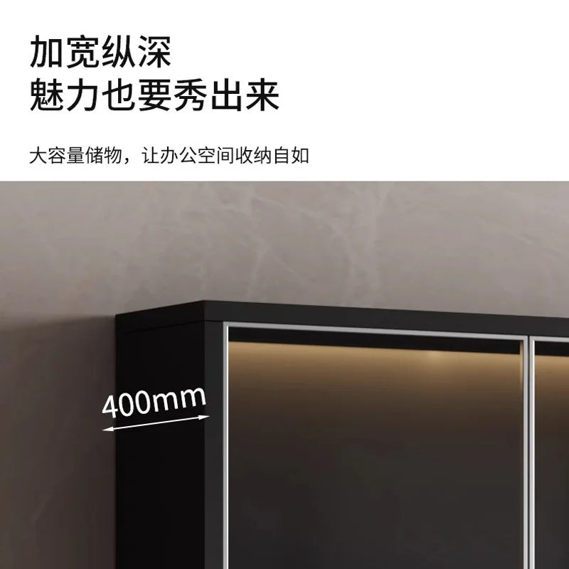 File Cabinet Wooden Office Bookcase Boss Background Cabinet Data Cabinet Locker Simple Modern Glass Door Against The Wall