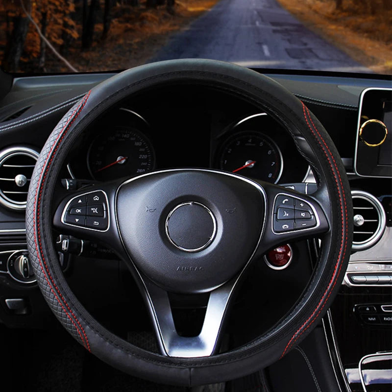 SEAMETAL 37-39CM Steering Wheel Cover Anti Slip Breathable Steering Cover Universal Microfiber Leather Steer Wheel Protector - Free Item.