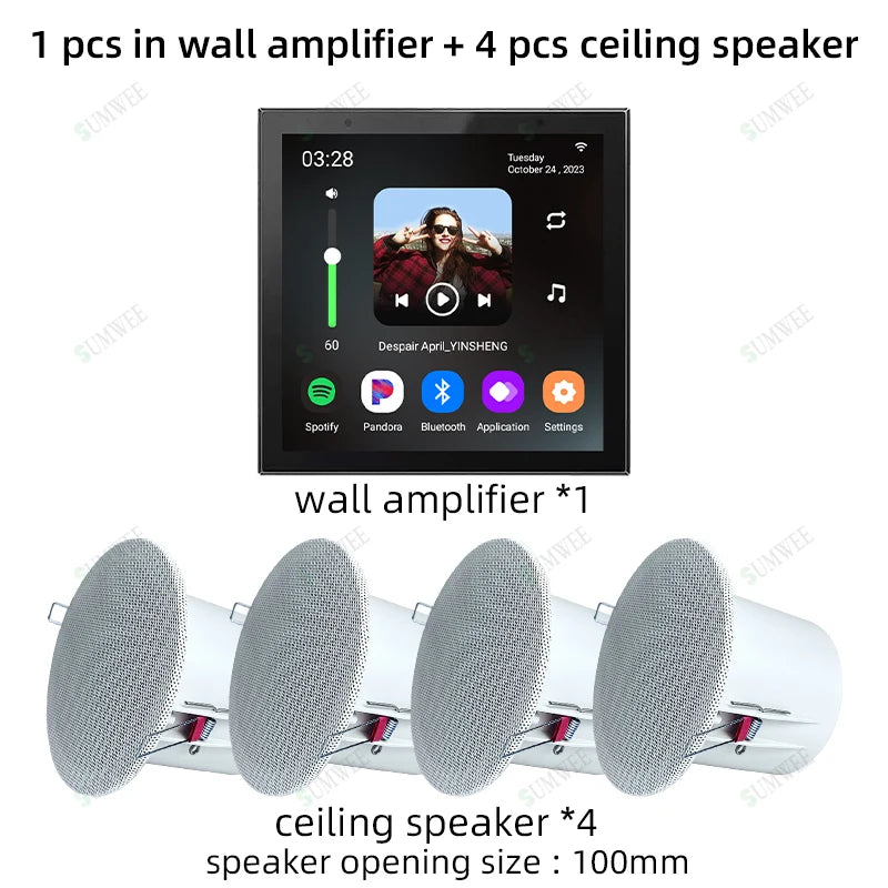 Home Smart Audio Android 11 WIFI System TUYA Control panel Bluetooths wall Amplifier ceiling speakers ALEXA Voice music player