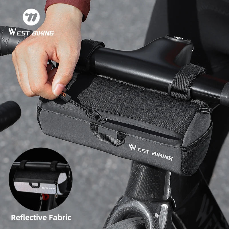 WEST BIKING Bike Handlebar Bag Portable Reflective Shoulder Bag For Cycling MTB Road Bike Scooter Front Tool Bags Elastic Band
