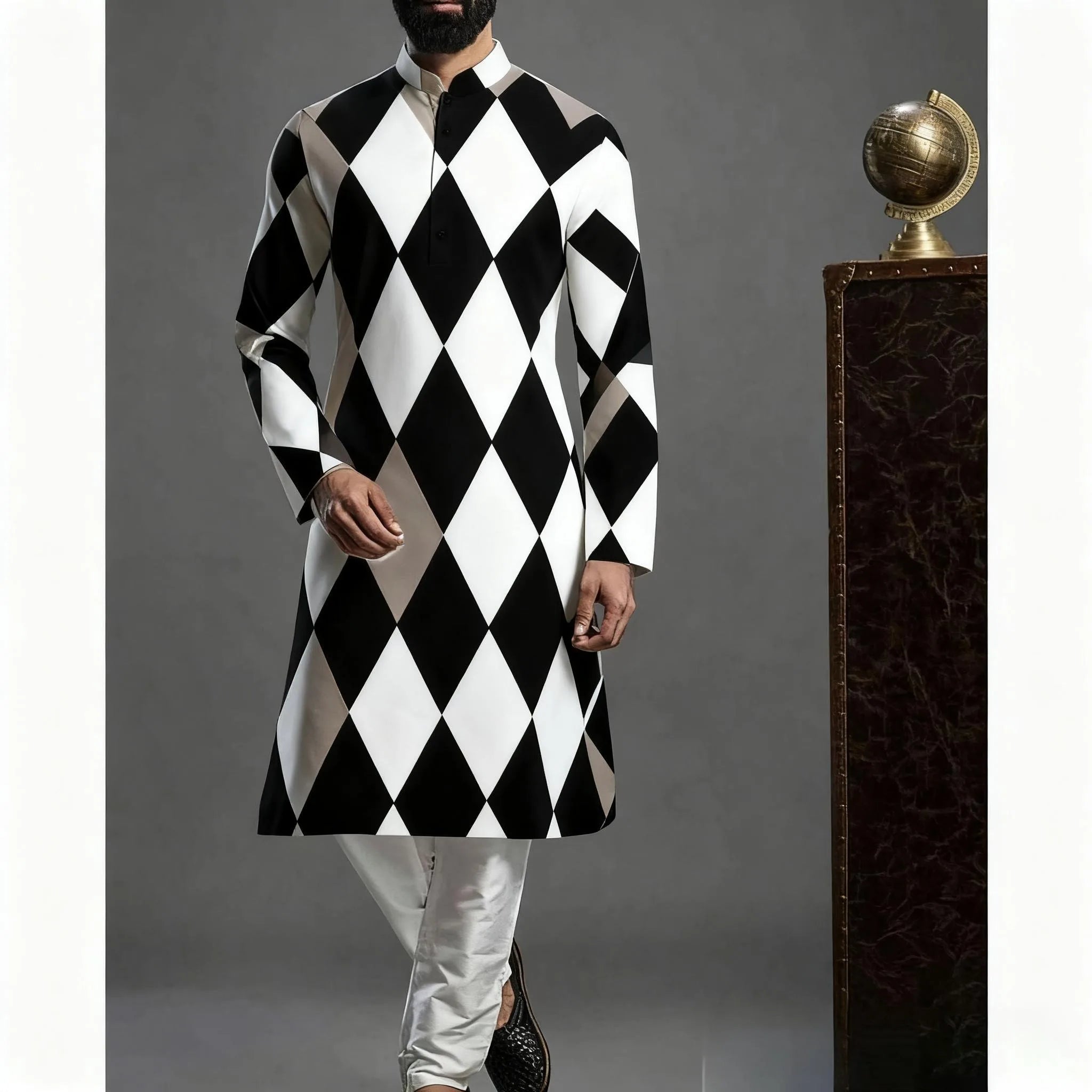 Muslim Kurtta Shirt Men Clothes Folk Kaftan Musulman Kurta Indian Islamic Clothing National Printed Long Sleeve Shirts