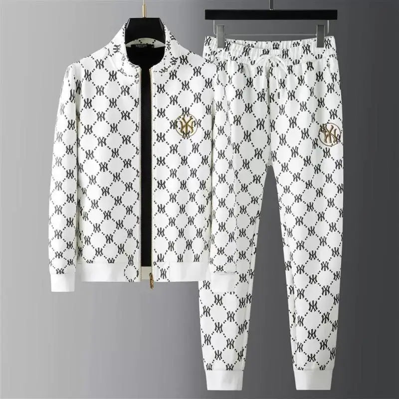 2024 sports suit men's spring and autumn light luxury embroidered men's handsome sweater two-piece set slim fit casual suit