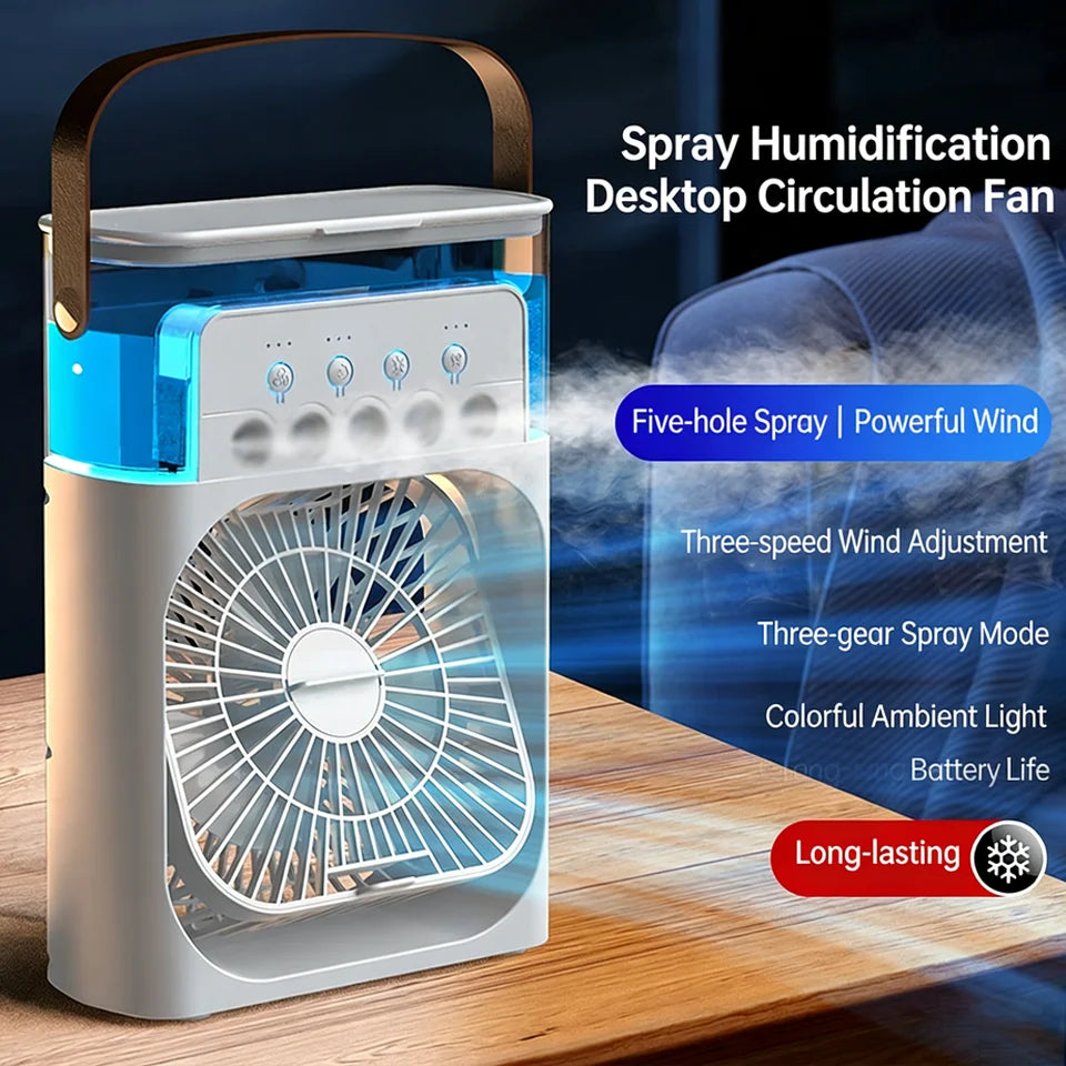 New 3 In 1 Fan AIr Conditioner Household Small Air Cooler LED Night Light Portable Humidifier Air Adjustment Fan Office Home Fan
