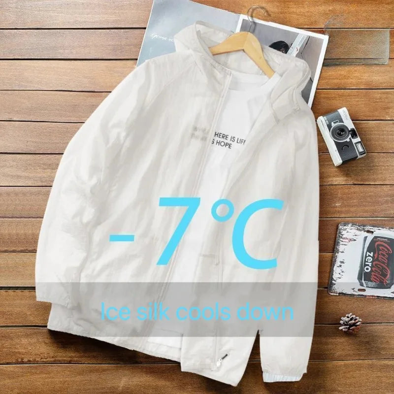 Summer Men's Ice Silk Thin Sun Protection Coats Sportswear Hooded Man Casual Jackets Outdoor Fishing Sunscreen Clothing Top