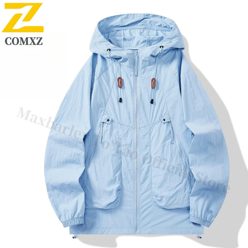 Summer UV Protection Hooded Jacket Unisex UPF50+ Ultra Thin Ice Silk Fishing Skin Coat with Quick-Dry Technology Outdoor Sports