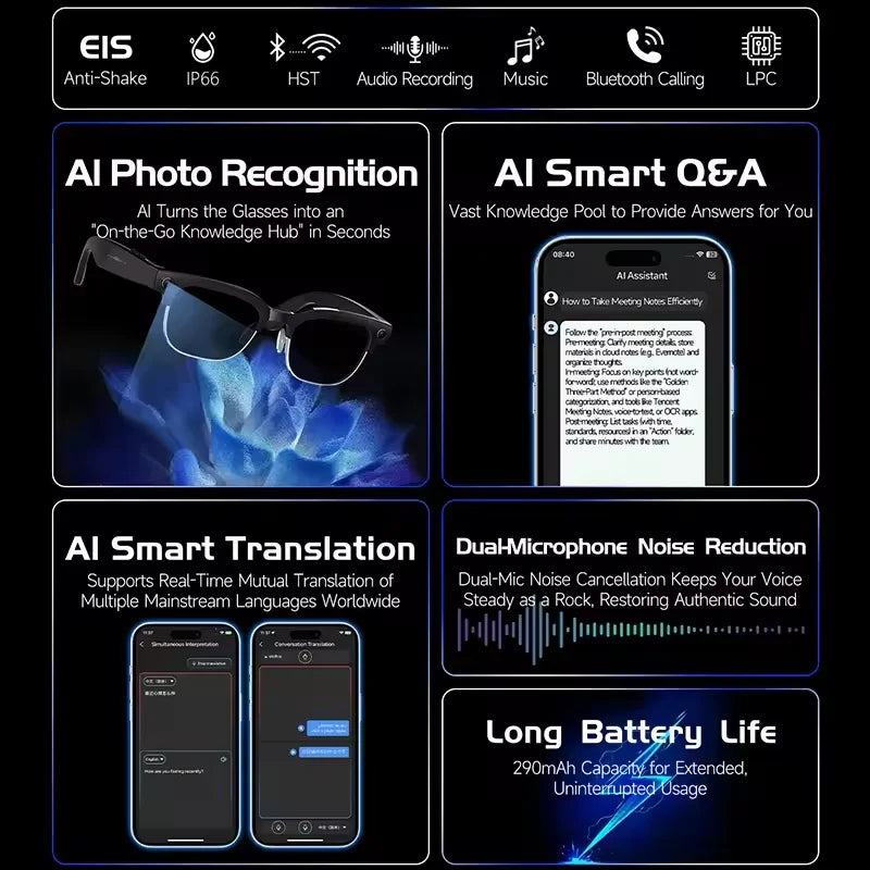 2026 New Smart AI Glasses 800W Shooting Camera HD Photo Video Voice Call Translation Waterproof Bluetooth AI Motorcycle Glasses