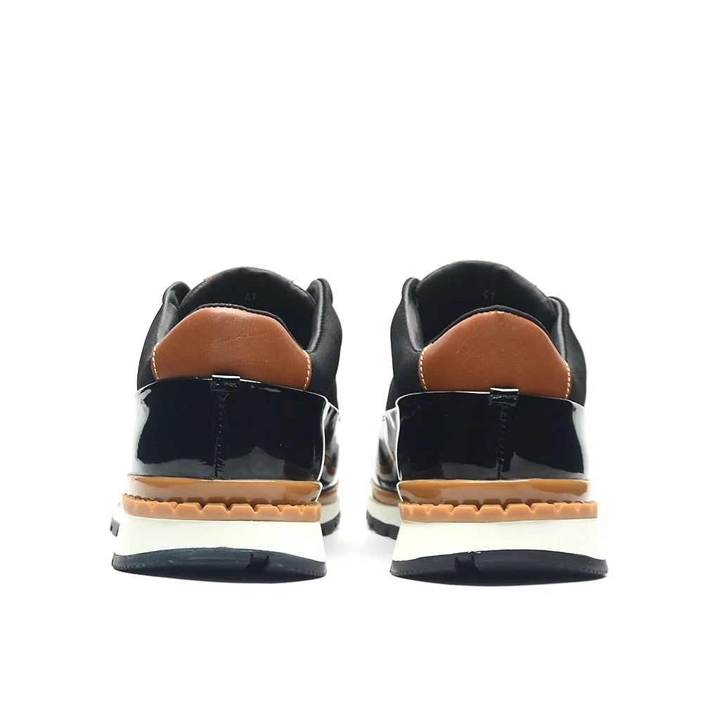 XEBOS Luxury Mens Oxford Sneakers Black Genuine Patent Leather Lace-up Non-slip Sole Smooth Office Party Casual Shoes for Men