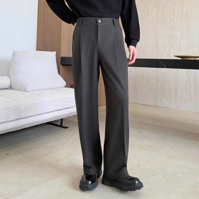 Men's Thiened Woolen Suit Pants Autumn Winter Loose Straight mat Classic Sle Casual High Waist Trousers