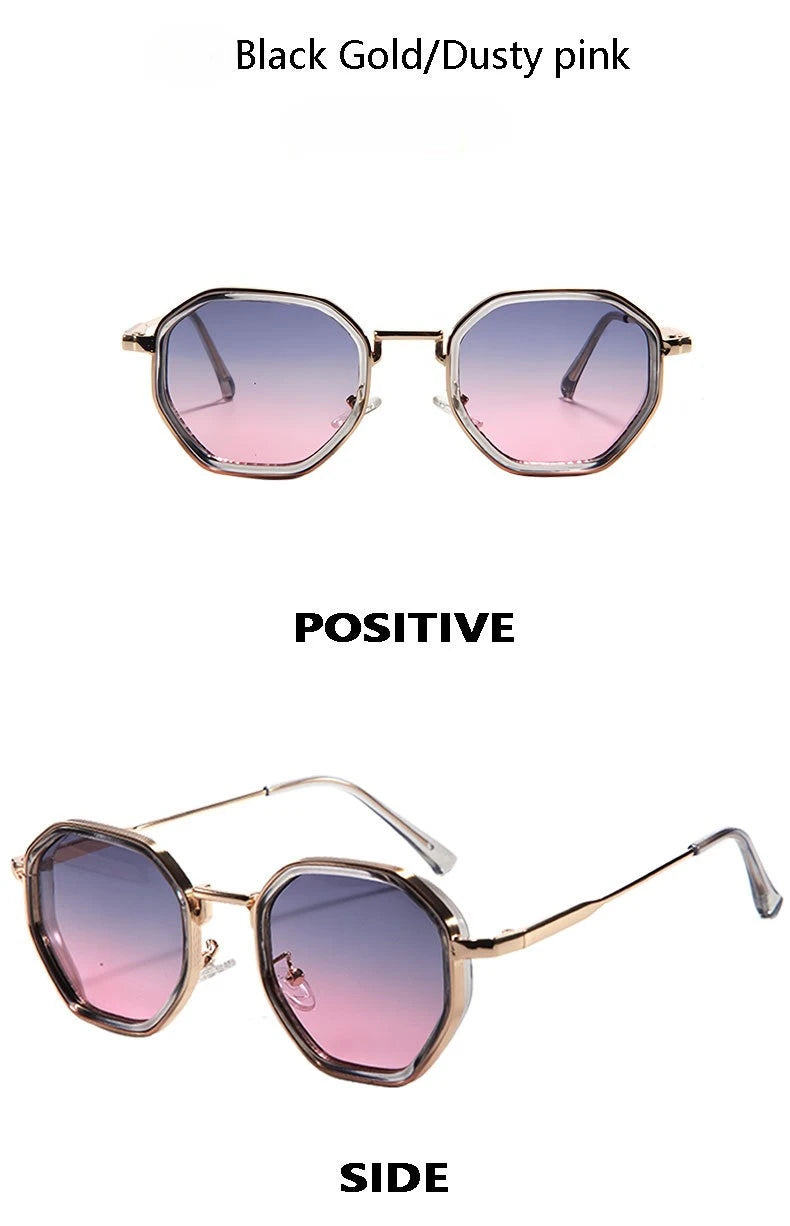 Fashion Punk Goggles, Protective Glasses for Men, Metal Polygonal Large Frame, Fashionable Sunglasses, Outdoor UV Protection