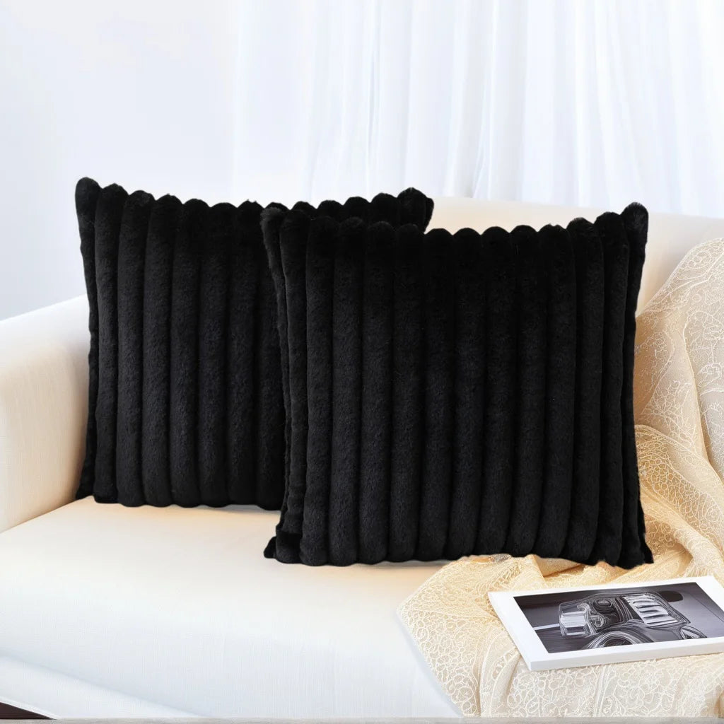 pack of 2 of artificial plush pillowcases, luxurious soft striped decorative pillowcases, suitable for sofa interiors
