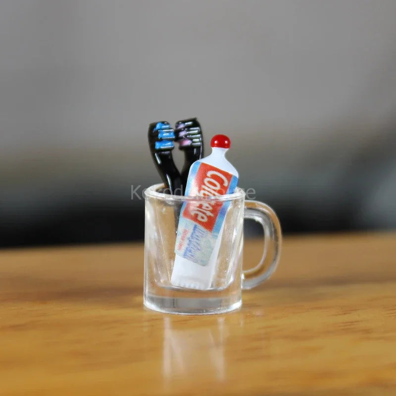 1/12 dollhouse miniature mini cup toothpaste toothbrush for ob11 blyth bjd pullip doll house furniture accessories toy - Free Item