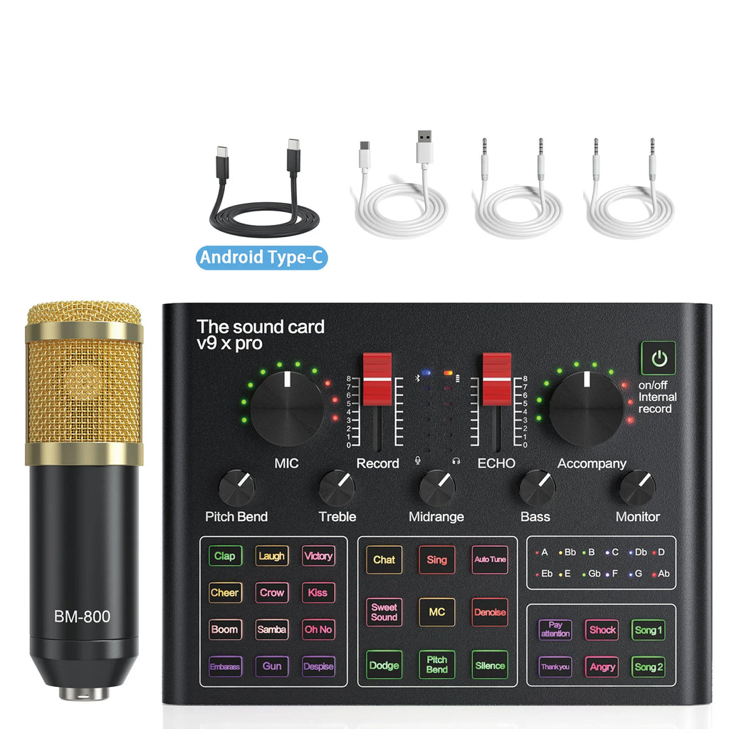 Microphone BM800 Professional Sound Card Audio Interface Mixer With For Smart Phone,PC,Live Streaming,Recording DJ Equipment