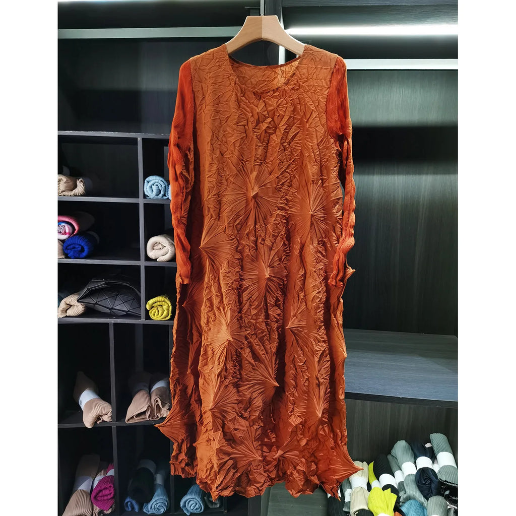 LANMREM Niche Design Pleated Women's Indian Pakistani Dress Spring 2026 New Elegant Loose High-End Round Collar Long Sleeve Clothing Chic 2DB6599 - 50% off.