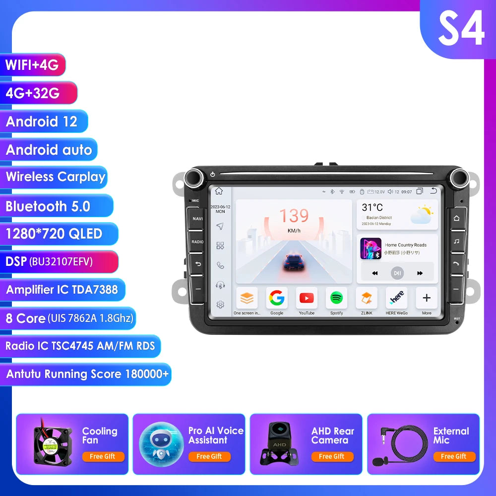Hizpo 2Din 8'' Carplay 4G AI Systems Android 14 Car Radio forVolkswagen Golf 5 6 Polo Passat B6 B7 CC Skoda Jetta  Autoradio